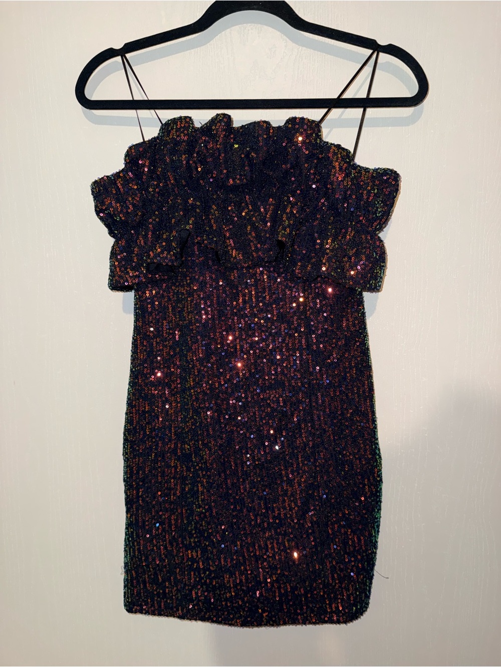 Sequin Ruffle Strapless Party Dress - Black